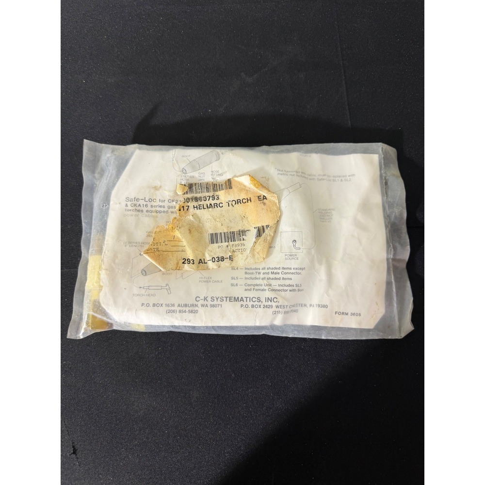 C-K Systematics SL1 Safe-Loc Power Cable Heliarc Torch Gas Cooled New‎ PCA-1 NOS
